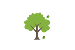 Simple illustration of a green tree with a brown trunk and branches, showcasing minimal leaf detail, on a transparent background. png