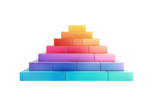 Colorful pyramid chart illustration representing data hierarchy or business growth concept with gradient blocks stacked in levels. png