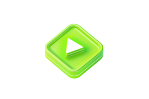 Glossy green play button icon isolated on transparent background. representing media control and user interface elements. png