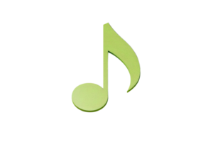 Green music note icon on transparent background, symbolizing music, melody, and sound, ideal for digital media and design projects. png