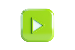 Green play button icon with a white arrow on a glossy square background. Ideal for media, user interface design, and web applications. png