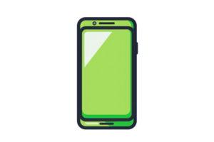 Illustration of a smartphone with a green screen, ideal for tech-related themes and mobile device concepts. Modern and sleek design. png