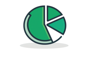 Illustration of a green pie chart with four segments. Ideal for data analysis, business reports, and financial presentations. png