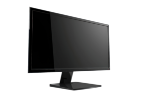 lustroso, moderno Preto computador monitor com uma plano tela projeto, perfeito para escritório usar, jogos, ou multimídia experiências. png