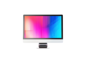 Modern desktop computer with a vibrant gradient screen. Ideal for tech, office, and digital content presentations. Isolated on a transparent background. png