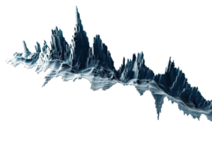 Abstract 3D render of a digital terrain with sharp peaks and valleys, showcasing a futuristic and artistic representation of a landscape. png