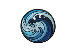 Abstract circular wave design featuring various shades of blue and white, symbolizing energy and movement in a dynamic form. png