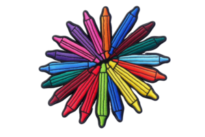 A vibrant collection of color pencils arranged in a circular pattern, showcasing a spectrum of hues. Perfect for artistic and educational projects. png