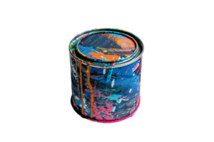 A colorful, abstract paint can with splashes of vibrant colors, ideal for artistic and creative concepts. png