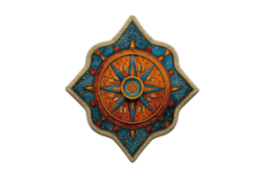 A detailed circular compass with intricate blue and orange designs, isolated on a transparent background. Perfect for navigation and adventure themes. png