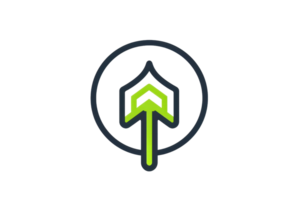 Minimalistic logo with green and grey arrow inside a circle, symbolizing growth and progress, on a transparent background. png