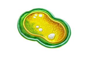 3D illustration of a detailed, colorful bacterium with a green and yellow cellular structure. Perfect for educational and scientific use. png