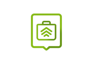 icon in green, depicting a hierarchical structure or organizational chart, placed within a speech bubble frame. png