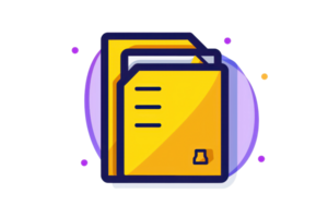 Flat design illustration of yellow documents folder icon with a purple background. Perfect for digital data organization themes. png