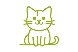 Cute and simple green outline illustration of a cat with whiskers and a curled tail, perfect for pet-related designs and decorations. png
