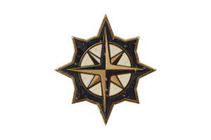 Vintage nautical compass symbol with a star design, representing navigation, adventure, and direction, on a transparent background. png