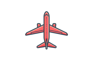 Minimalist colorful illustration of an airplane viewed from above, perfect for travel-related graphics and aviation-themed projects. png