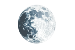 High-resolution image of a full moon with detailed surface features, perfect for astronomy and night sky themes in digital projects. png