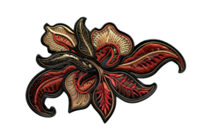 Intricate abstract floral design with detailed patterns in red, black, and gold on a transparent background. perfect for artistic and decorative purposes. png