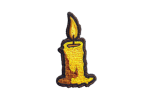 Illustration of a single lit candle with a warm glow, capturing the essence of peace, meditation, and simplicity on a transparent background. png