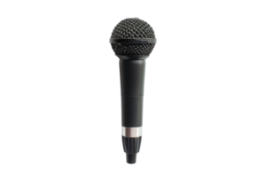 High-quality black wireless microphone with a sleek design, perfect for live performances, recordings, and professional sound applications. png