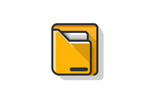 Illustration of a stylized yellow file icon with a shadow effect, representing documentation or organization. png