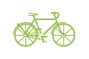 Simple green bicycle icon illustration on a transparent background, ideal for websites, apps, and design projects related to cycling or transportation. png