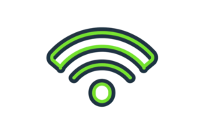 Modern, vibrant icon representing wireless internet connectivity with green and blue color scheme. Ideal for tech and communication themes. png