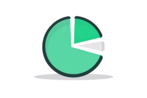 Green pie chart with one slice out, representing data analysis or business statistics in a simplified graphic format. png
