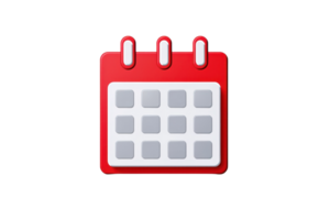 illustration of a red calendar icon with a grid layout, perfect for appointments, reminders, and scheduling. Ideal for digital designs. png