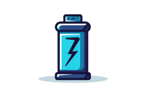 illustration of a blue battery icon with a lightning bolt, representing energy and power for use in designs and technology projects. png
