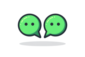 Illustration of two green chat bubble icons facing each other, representing communication or messaging in a minimalistic style. png