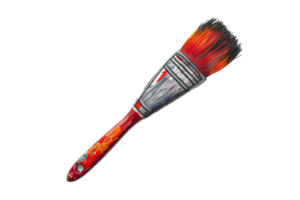 Close-up of a paintbrush with colorful paint strokes, perfect for art and DIY projects, isolated on a transparent background. png