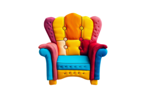 Vibrant multi-colored chair with a patchwork design, featuring bright hues and a whimsical style, perfect for modern and eclectic interiors. png