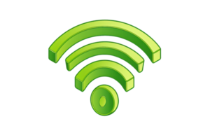 Green wifi signal icon isolated on transparent background. Wireless internet symbol, network connectivity signal, modern technology illustration. png