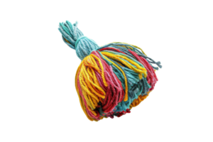 Colorful yarn bundle for crafting and knitting projects, featuring a mix of yellow, red, blue, and green threads, isolated on a transparent background. png