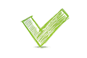 Green checkmark symbol on a transparent background, representing confirmation, approval, or completion in hand-drawn style. png