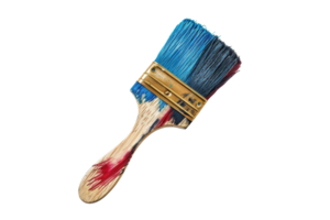 Close-up of a paintbrush with blue and red paint on the bristles, isolated on a transparent background. perfect for art and DIY projects. png
