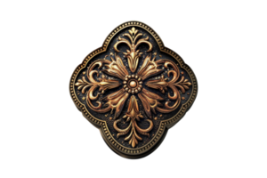 Ornate bronze emblem with intricate floral design, highlighted by deep carvings and antique finish. Perfect for vintage and decorative themes. png