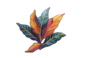 Vibrant, multicolored leaves with intricate patterns, isolated on a transparent background. Perfect for botanical and nature-themed designs. png