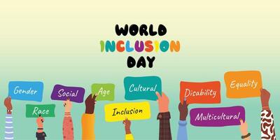 World Inclusion Day banner design with tree branches and vibrant colors human shapes. Happy World Inclusion Day modern minimal poster. October 10. vector