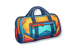 Colorful sports duffel bag illustration with multiple pockets and handles. Perfect for travel, gym, and sports activities. Isolated on white. png
