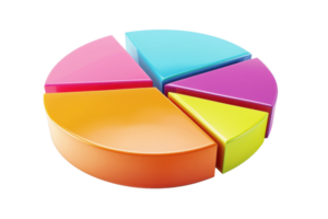 Colorful 3D pie chart illustration showcasing data distribution in vibrant sections, ideal for business and statistical presentations. png
