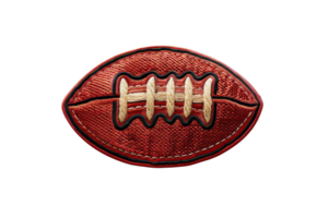 Close-up of an intricately embroidered patch in the shape of an American football, highlighting fine details and craftsmanship. Perfect for sports apparel. png
