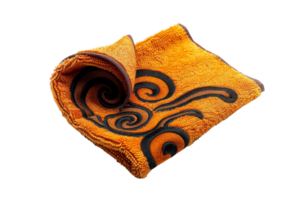 Vibrant orange towel with intricate black swirls, soft and plush texture, perfect for home decor or bath use. png