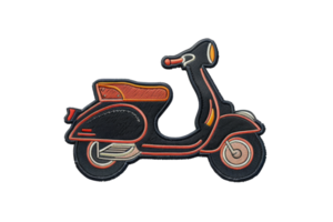 Retro black scooter icon, with vibrant red and orange accents. Perfect for websites and graphic design use. png