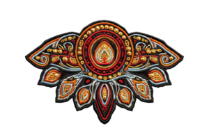 Intricate embroidered design with vibrant colors and detailed patterns, perfect for textiles, crafts, or creative projects. png