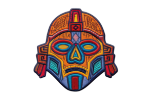 Intricate, colorful tribal mask art featuring vibrant geometric patterns, ideal for cultural and artistic visual representations. png