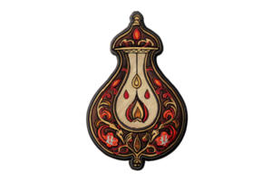 Intricate ornate oriental design with intricate patterns, perfect for digital decor or print. Vibrant red and gold hues. High resolution. png
