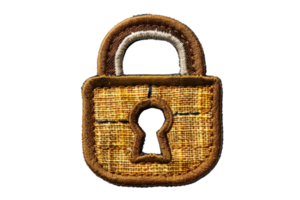 Textured burlap lock icon patch symbolizing security, handmade craft with rustic appeal perfect for vintage design themes. png